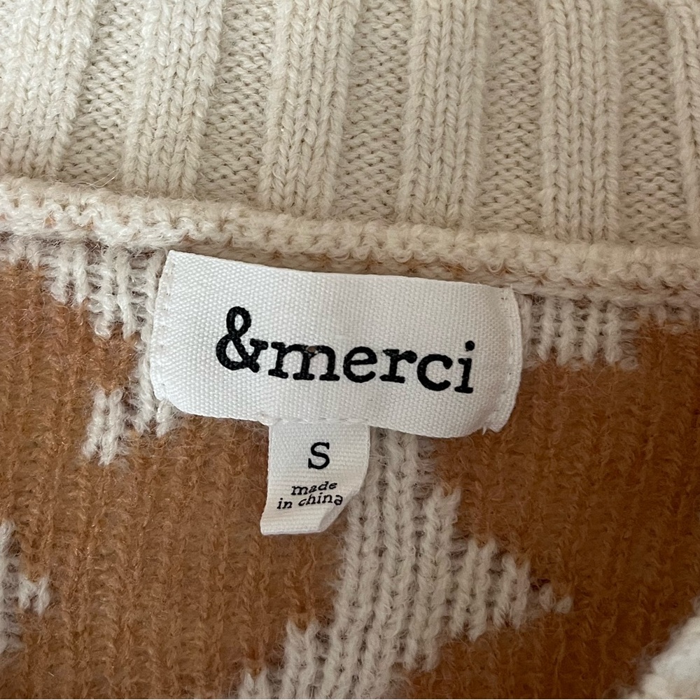 {&merci} Knit Patchwork Sweater with Floral and Cable Knit Design - Womens Small - Picture 9 of 10
